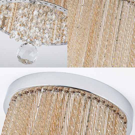 Modern Spiral Glass Rod Ceiling Light, 2-Light Flush Mount Chrome with Crystal Drop, 7"/10" Wide