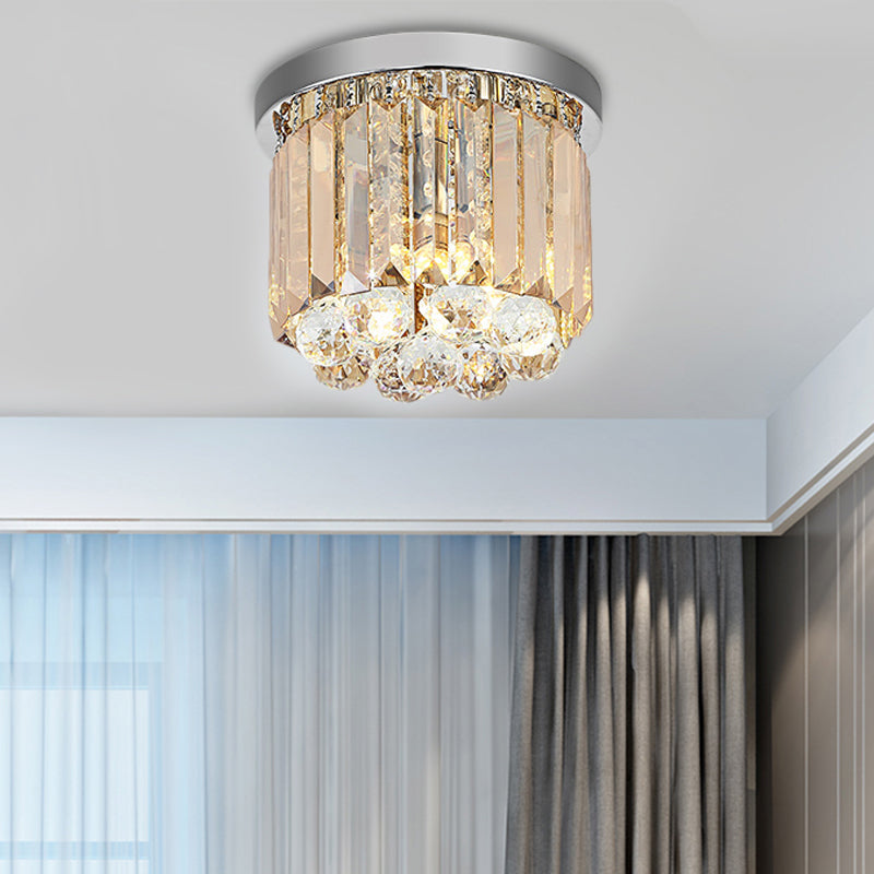Contemporary Chrome Flush Mount Ceiling Light With Rectangular-Cut Design Available In 2/4/6 Lights