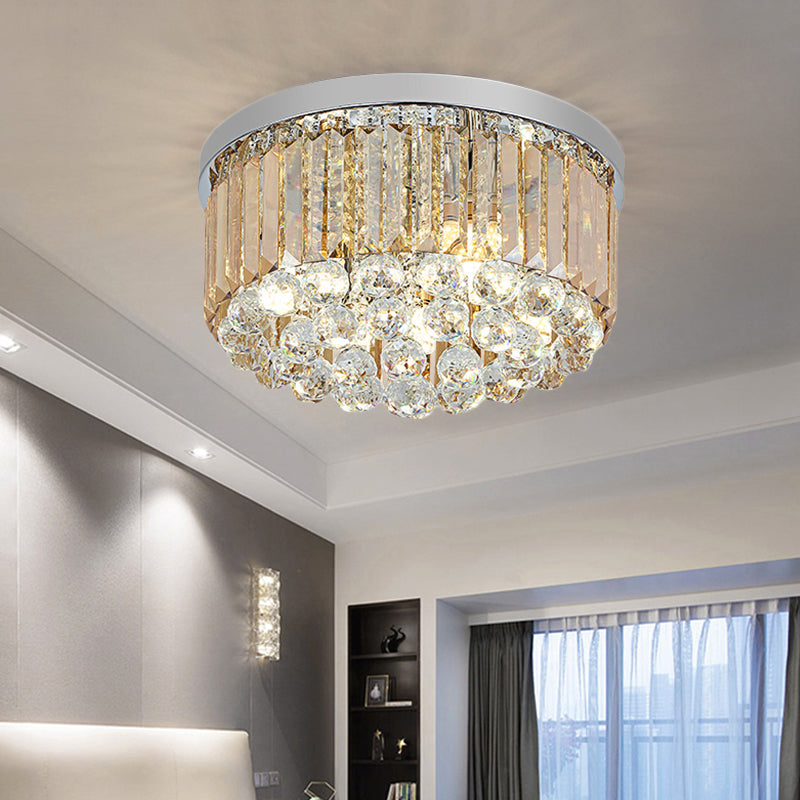 Contemporary Chrome Flush Mount Ceiling Light With Rectangular-Cut Design Available In 2/4/6 Lights