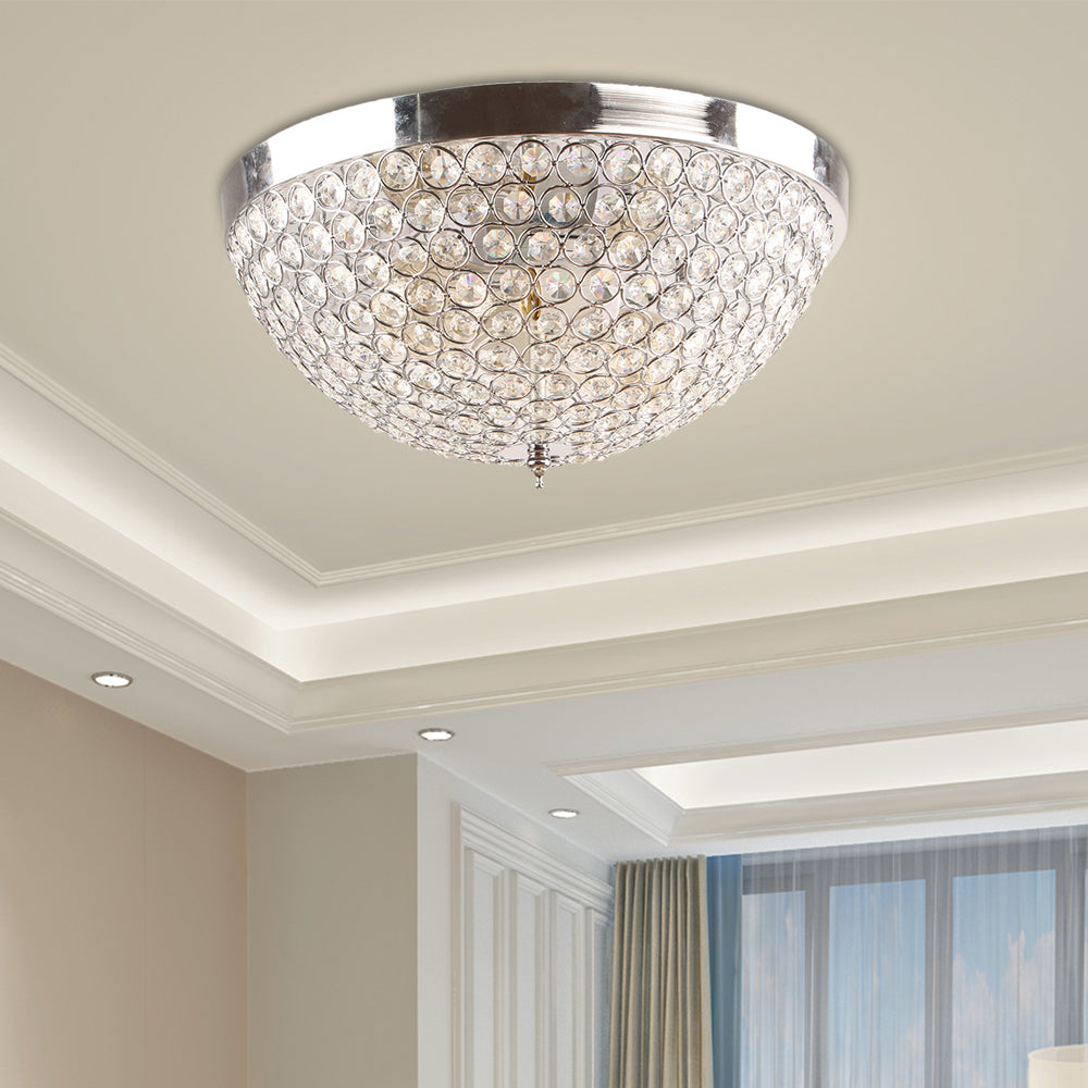 Contemporary Crystal Ball Dome Ceiling Light Fixture - 2 Lights, Chrome Flush Mount