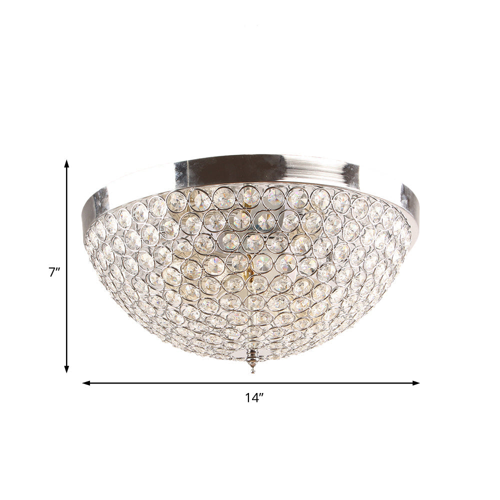 Contemporary Crystal Ball Dome Ceiling Light Fixture - 2 Lights, Chrome Flush Mount