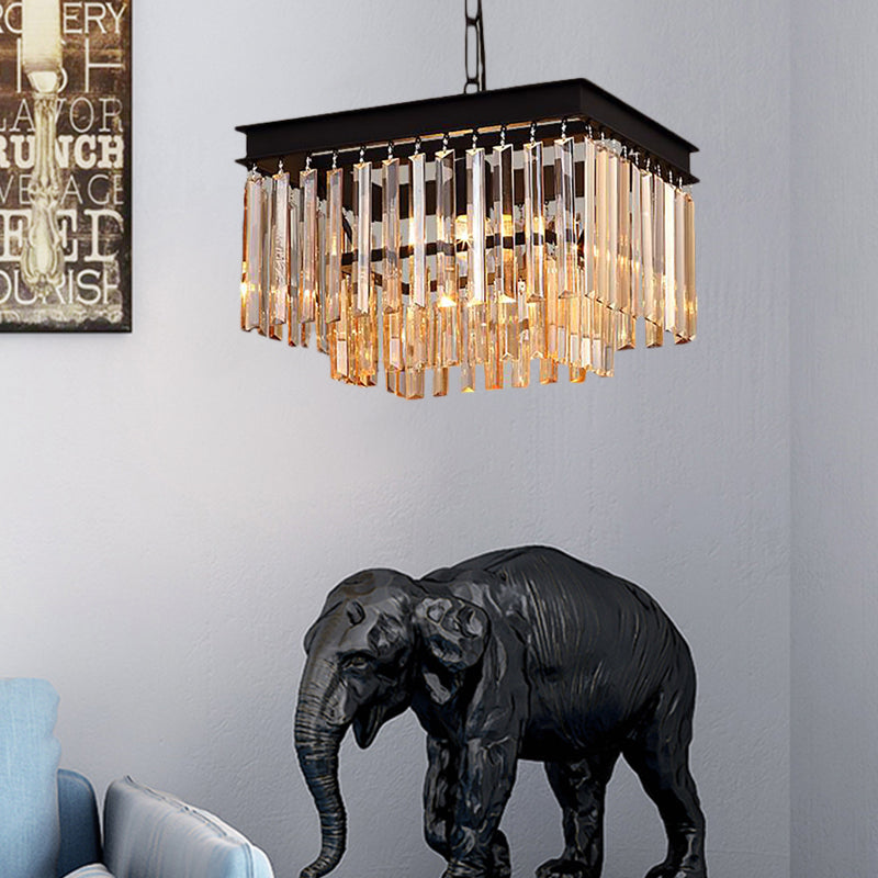 Modern Black Cubic Crystal Pendant Light - Rectangular-Cut Hanging Fixture