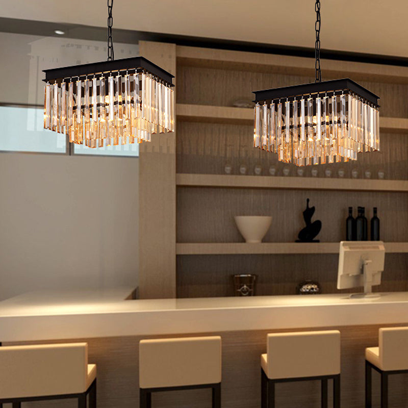 Modern Black Cubic Crystal Pendant Light - Rectangular-Cut Hanging Fixture