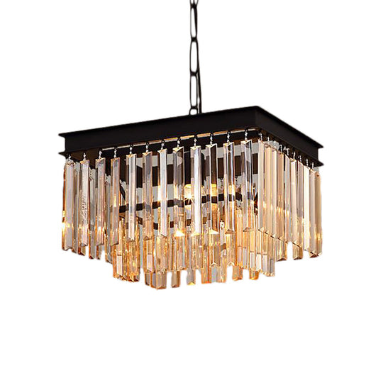 Modern Black Crystal Pendant Light with Rectangular-Cut, 1-Light Fixture