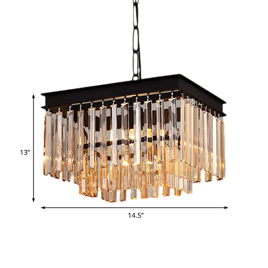 Modern Black Cubic Crystal Pendant Light - Rectangular-Cut Hanging Fixture