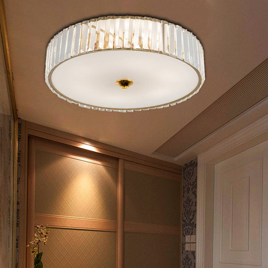 Modern Gold LED Bedroom Flush Mount Ceiling Light with Drum Crystal Shade, 12"/19" Dia