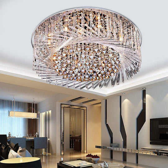 Contemporary Crystal LED Drum Ceiling Lamp with Chrome Flush Mount - 23.5"/31.5" Wide
