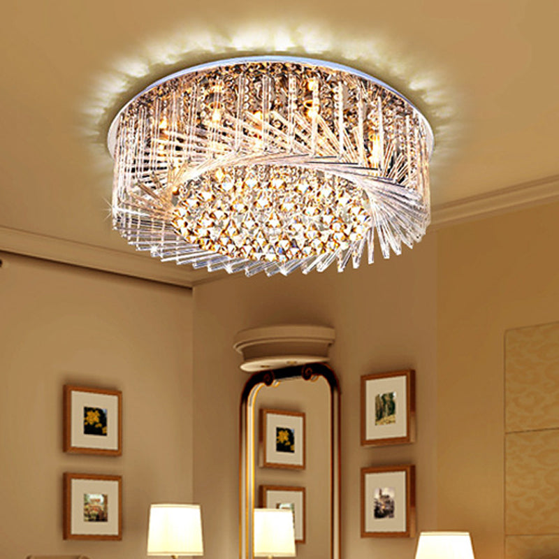 Contemporary Crystal LED Drum Ceiling Lamp with Chrome Flush Mount - 23.5"/31.5" Wide