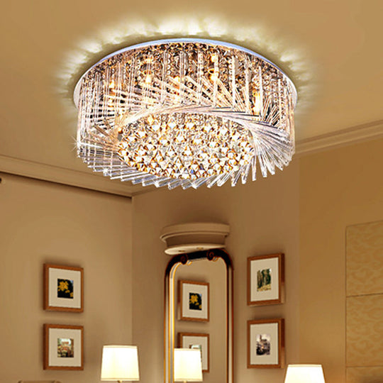 Contemporary Crystal LED Drum Ceiling Lamp with Chrome Flush Mount - 23.5"/31.5" Wide