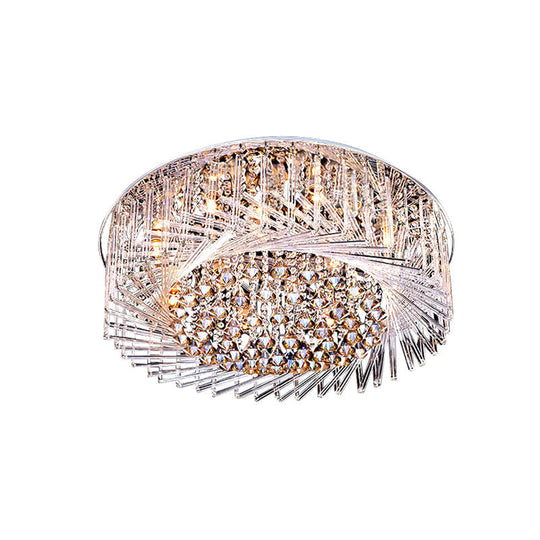 Contemporary Crystal LED Drum Ceiling Lamp with Chrome Flush Mount - 23.5"/31.5" Wide