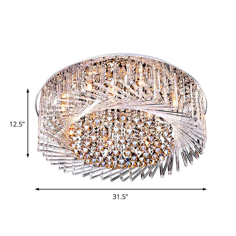 Contemporary Crystal LED Drum Ceiling Lamp with Chrome Flush Mount - 23.5"/31.5" Wide