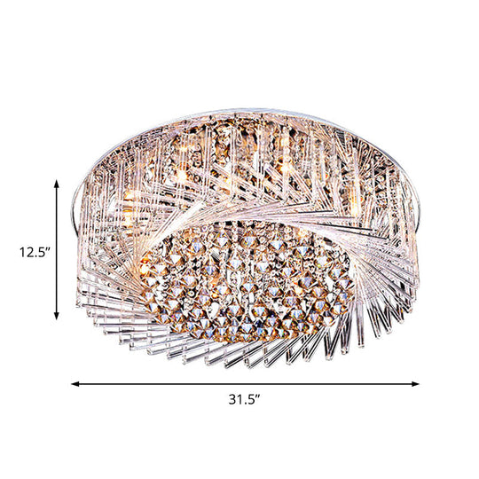 Contemporary Crystal LED Drum Ceiling Lamp with Chrome Flush Mount - 23.5"/31.5" Wide