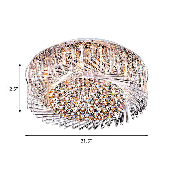 Contemporary Crystal Led Drum Ceiling Lamp With Chrome Flush Mount - 23.5/31.5 Wide