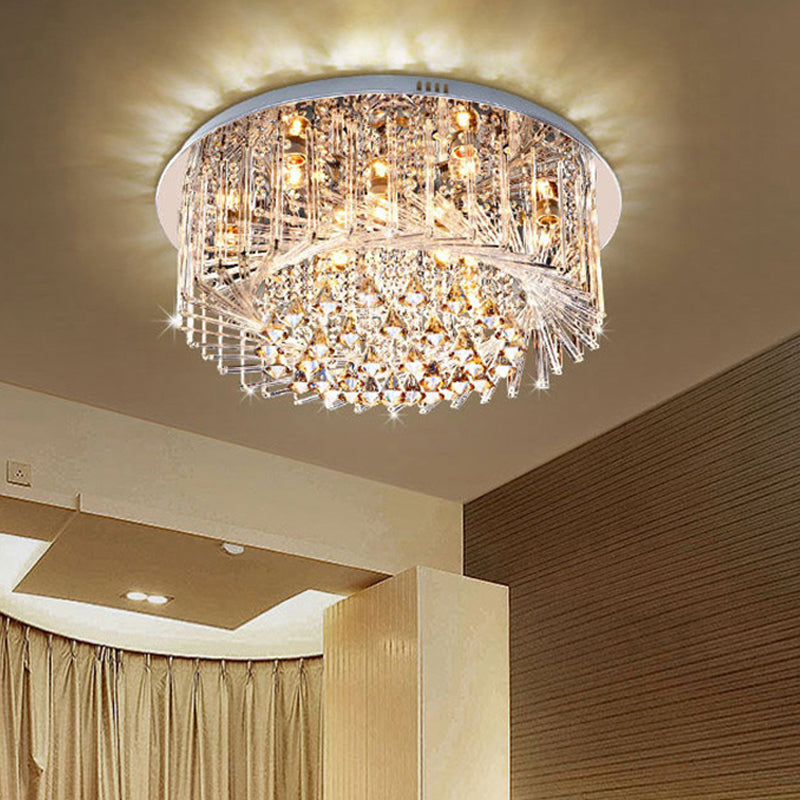 Contemporary Crystal LED Drum Ceiling Lamp with Chrome Flush Mount - 23.5"/31.5" Wide