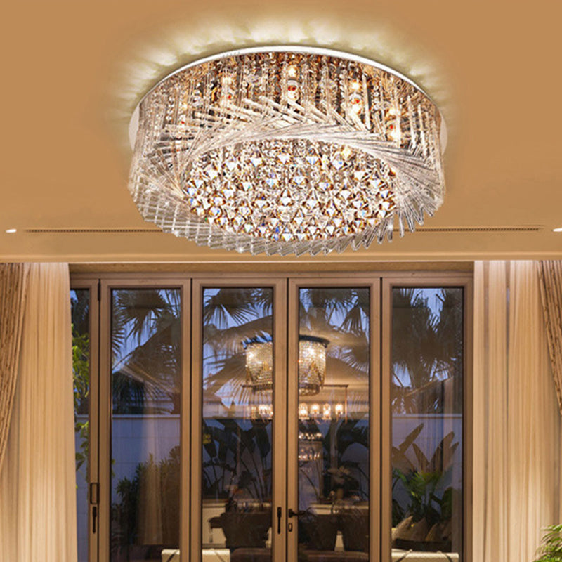 Contemporary Crystal LED Drum Ceiling Lamp with Chrome Flush Mount - 23.5"/31.5" Wide