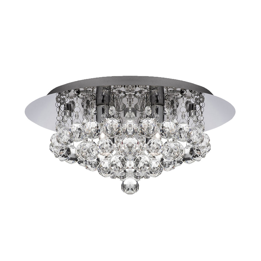 Contemporary Crystal Chrome Ceiling Light - Cascading Flush Mount, 3/4/6 Lights, 8"/14"/19.5" Wide