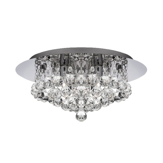 Contemporary Crystal Chrome Ceiling Light - Cascading Flush Mount, 3/4/6 Lights, 8"/14"/19.5" Wide