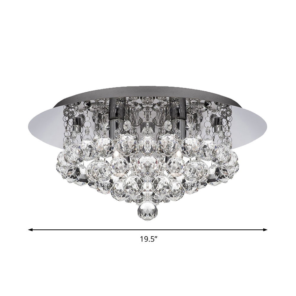 Contemporary Crystal Chrome Ceiling Light - Cascading Flush Mount, 3/4/6 Lights, 8"/14"/19.5" Wide