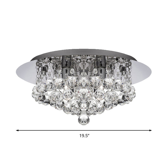 Contemporary Crystal Chrome Ceiling Light - Cascading Flush Mount, 3/4/6 Lights, 8"/14"/19.5" Wide