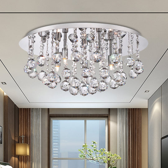 Contemporary Crystal Chrome Ceiling Light - Cascading Flush Mount, 3/4/6 Lights, 8"/14"/19.5" Wide