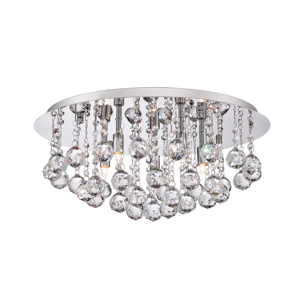 Contemporary Crystal Chrome Ceiling Light - Cascading Flush Mount, 3/4/6 Lights, 8"/14"/19.5" Wide