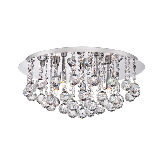Contemporary Crystal Chrome Ceiling Light - Cascading Flush Mount, 3/4/6 Lights, 8"/14"/19.5" Wide