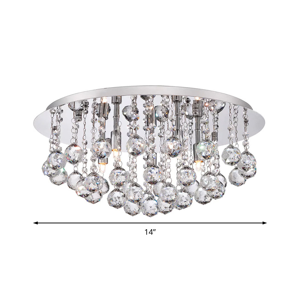 Contemporary Crystal Chrome Ceiling Light - Cascading Flush Mount, 3/4/6 Lights, 8"/14"/19.5" Wide