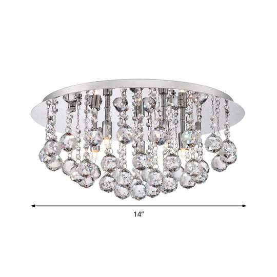 Contemporary Crystal Chrome Ceiling Light - Cascading Flush Mount, 3/4/6 Lights, 8"/14"/19.5" Wide