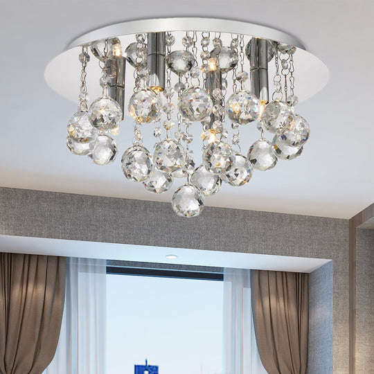Contemporary Crystal Chrome Ceiling Light - Cascading Flush Mount, 3/4/6 Lights, 8"/14"/19.5" Wide
