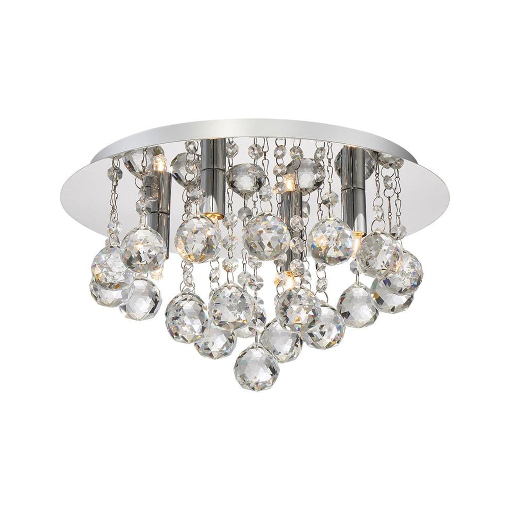 Contemporary Crystal Chrome Ceiling Light - Cascading Flush Mount, 3/4/6 Lights, 8"/14"/19.5" Wide
