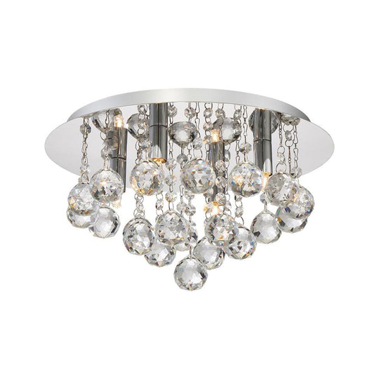Contemporary Crystal Chrome Ceiling Light - Cascading Flush Mount, 3/4/6 Lights, 8"/14"/19.5" Wide