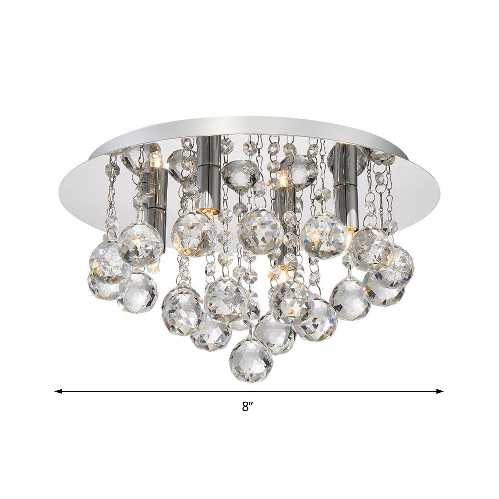 Contemporary Crystal Chrome Ceiling Light - Cascading Flush Mount, 3/4/6 Lights, 8"/14"/19.5" Wide