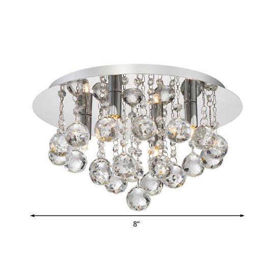 Contemporary Crystal Chrome Ceiling Light - Cascading Flush Mount, 3/4/6 Lights, 8"/14"/19.5" Wide