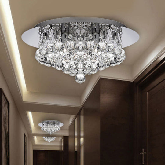 Contemporary Crystal Chrome Ceiling Light - Cascading Flush Mount, 3/4/6 Lights, 8"/14"/19.5" Wide