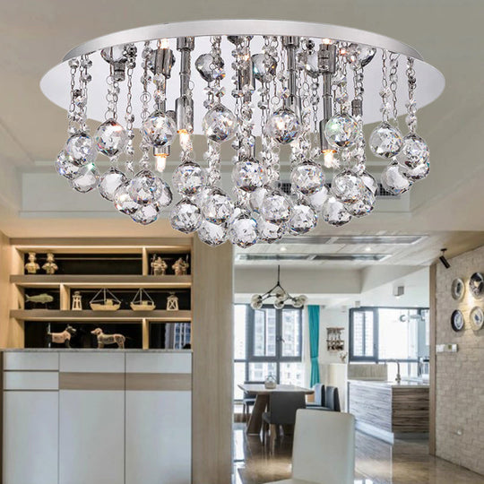 Contemporary Crystal Chrome Ceiling Light - Cascading Flush Mount, 3/4/6 Lights, 8"/14"/19.5" Wide