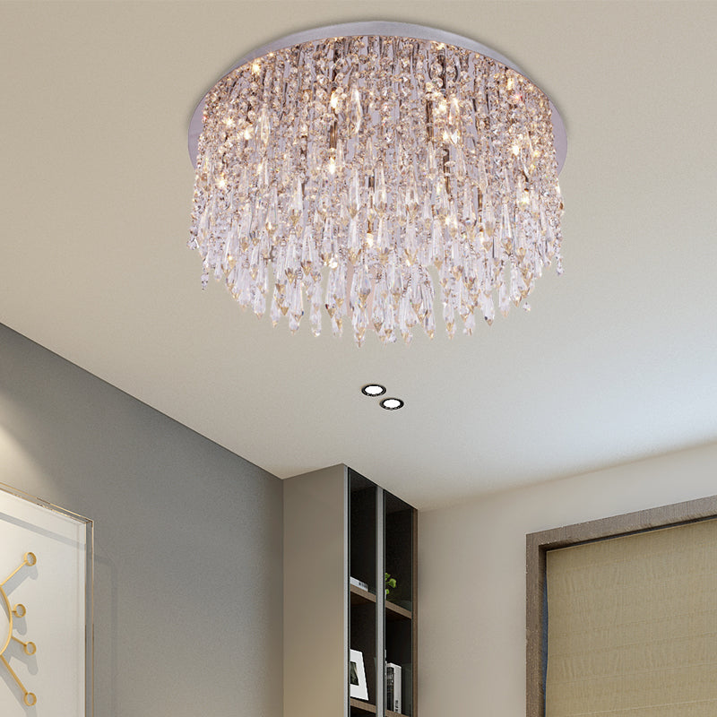 Modern Crystal Dome Ceiling Light Fixture - 15-Light Flush Mount with Chrome Finish