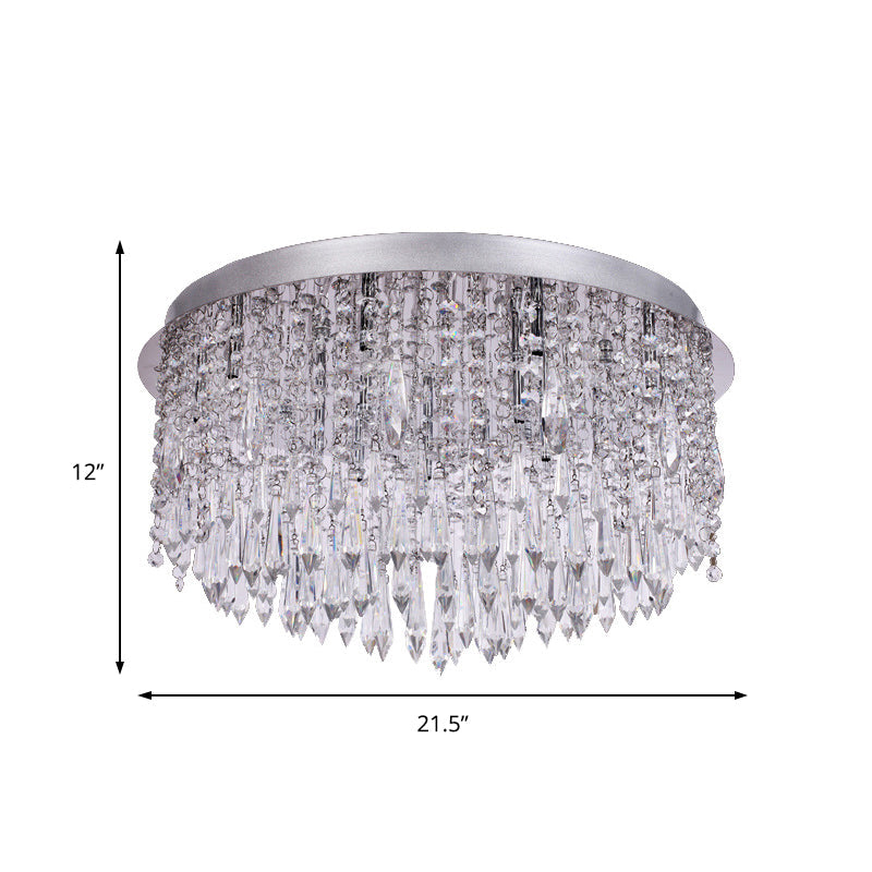 Modern Crystal Dome Ceiling Light Fixture - 15-Light Flush Mount with Chrome Finish