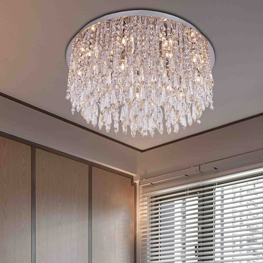 Modern Crystal Dome Ceiling Light Fixture - 15-Light Flush Mount with Chrome Finish
