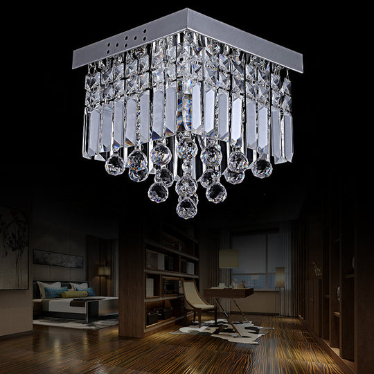 Modern Crystal Ceiling Mount Light Fixture with Chrome Finish - 2 Lights, Bedroom Flush Mount