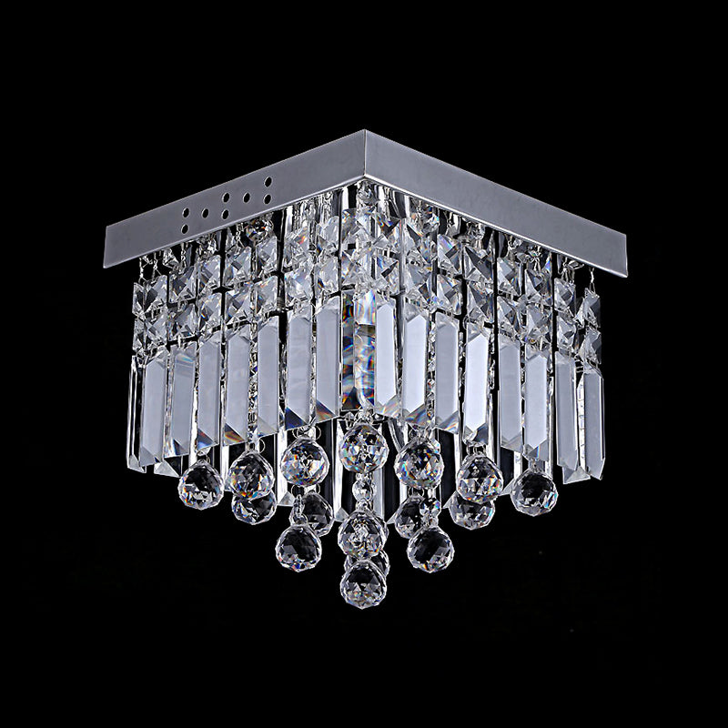 Modern Crystal Ceiling Mount Light Fixture with Chrome Finish - 2 Lights, Bedroom Flush Mount