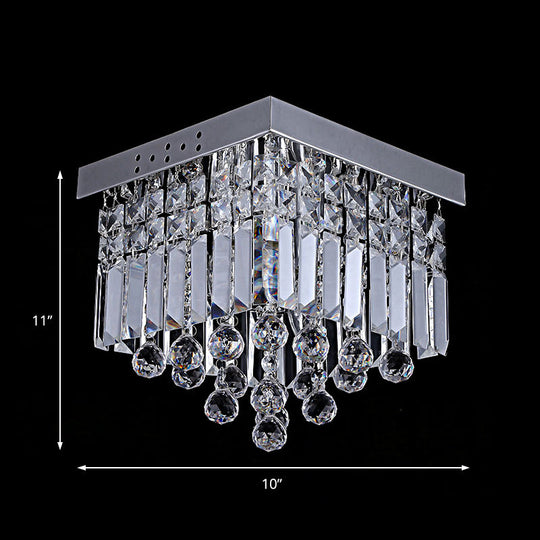 Modern Crystal Ceiling Mount Light Fixture with Chrome Finish - 2 Lights, Bedroom Flush Mount