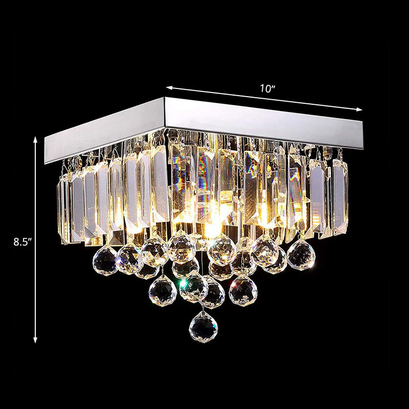 Stylish Crystal Shade Chrome Ceiling Flush Mount Light with 4 Lights for Living Room