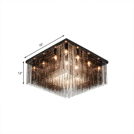 Contemporary Crystal Rod And Beaded Cubic Flush Ceiling Light - Black 4/6/9 Lights 16/19/23.5 Wide