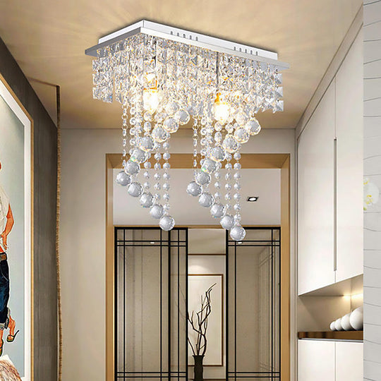 Modern Crystal Chrome Flush Mount Spiral Ceiling Light for Balcony - 8"/15" Wide
