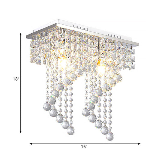 Modern Crystal Chrome Flush Mount Spiral Ceiling Light for Balcony - 8"/15" Wide