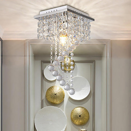 Modern Crystal Chrome Flush Mount Spiral Ceiling Light for Balcony - 8"/15" Wide