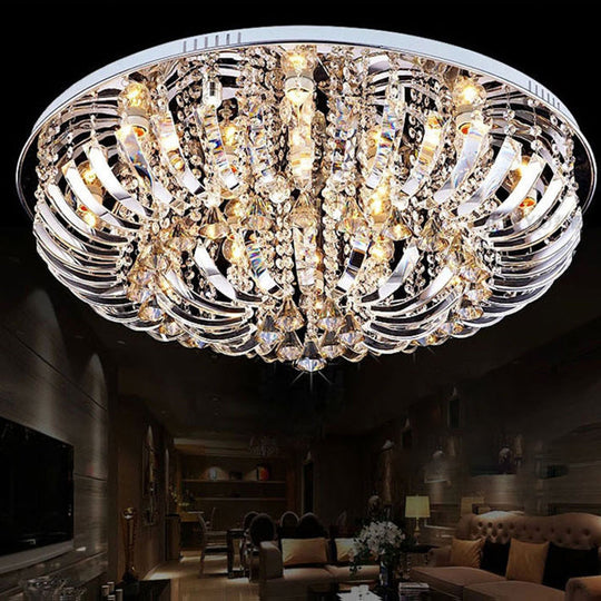 Contemporary Crystal Dome Flush Mount Light - 9/12 Lights, 23.5"/31.5" Wide, Chrome Ceiling Fixture
