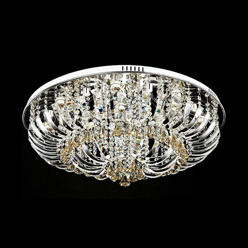 Contemporary Crystal Dome Flush Mount Light - 9/12 Lights, 23.5"/31.5" Wide, Chrome Ceiling Fixture