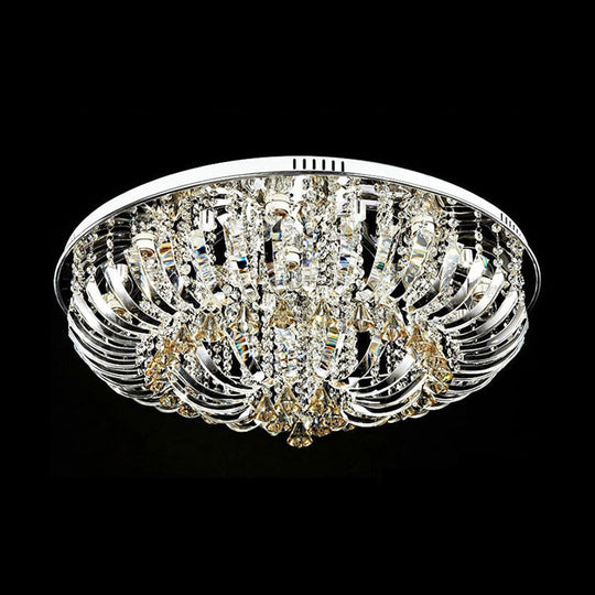 Contemporary Crystal Dome Flush Mount Light - 9/12 Lights, 23.5"/31.5" Wide, Chrome Ceiling Fixture