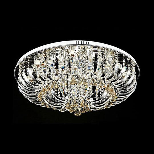 Contemporary Crystal Dome Flush Mount Light - 9/12 Lights 23.5/31.5 Wide Chrome Ceiling Fixture